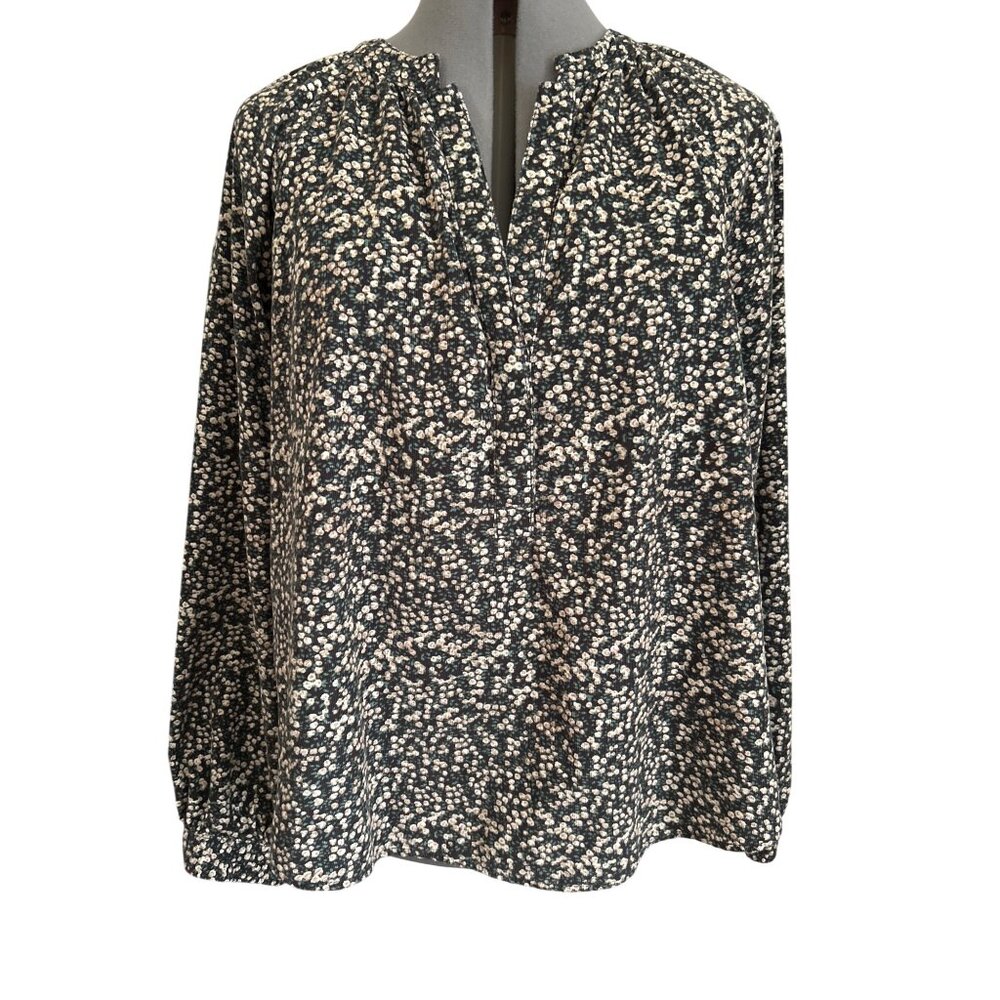 Universal Thread Womens XL Tan & Green V Neck Floral Long Sleeve Boho Blouse